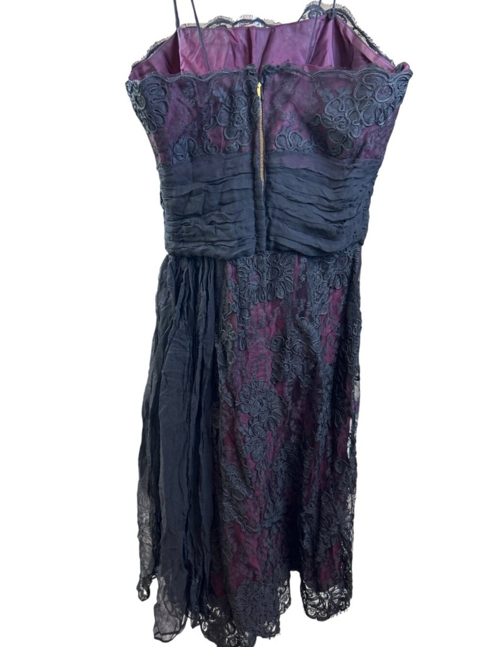 Vtg 50s Black Lace Overlay Burgundy Mini Dress Lace Whimsigoth Dark Romantic - Picture 9 of 16